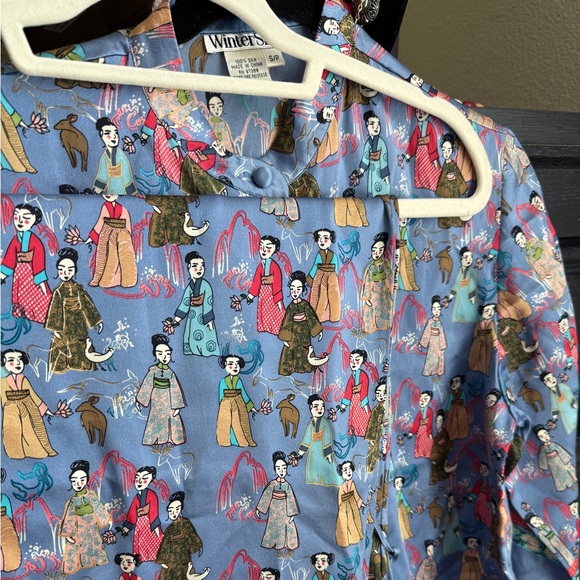 Vintage 90s WinterSilks Silk Pajama SetAsian Print Two Piece